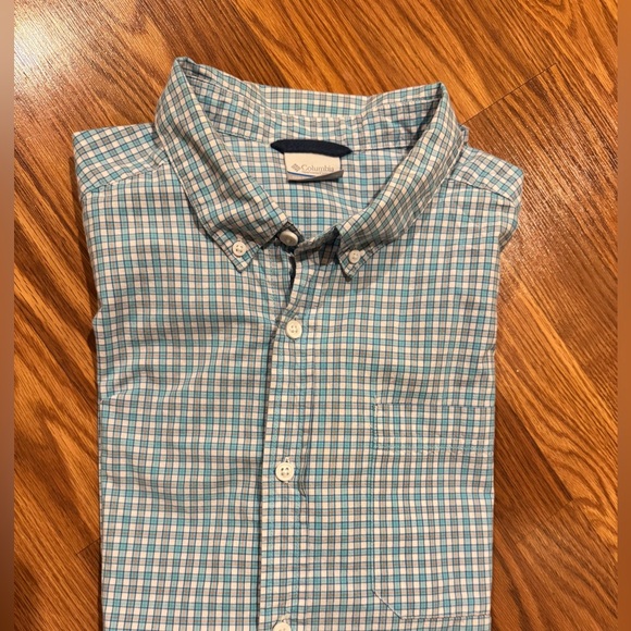 Men's Columbia Blue Gray Checkered Button Down Short Sleeve Shirt XL - Picture 6 of 7